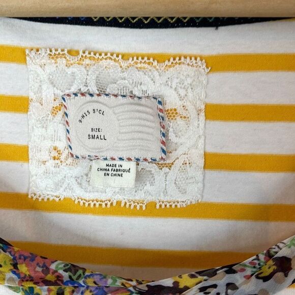 Anthropologie by Postmate Sleeveless Yellow white Stripe Floral Trim size small - Picture 7 of 8